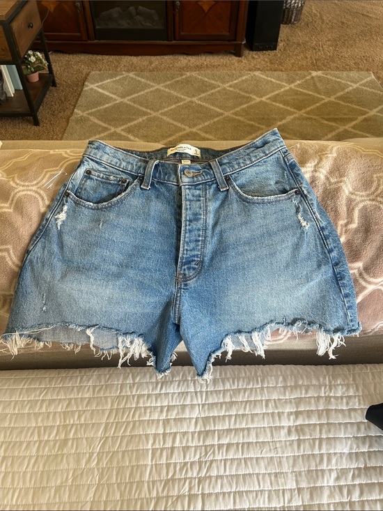 Abercrombie & Fitch Pants - Abercrombie & Fitch Light Blue Frayed High-Rise Denim Shorts